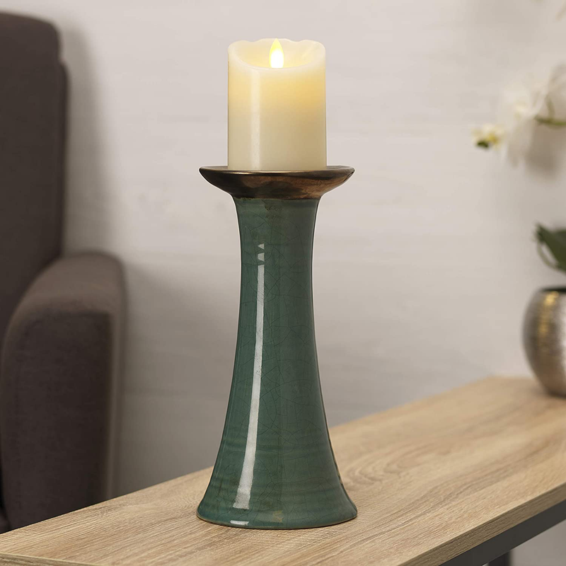 Scott Living Luxe Ceramic Glazed Candle Holder, 11 inch, Teal Home & Garden > Decor > Vases Scott Living   
