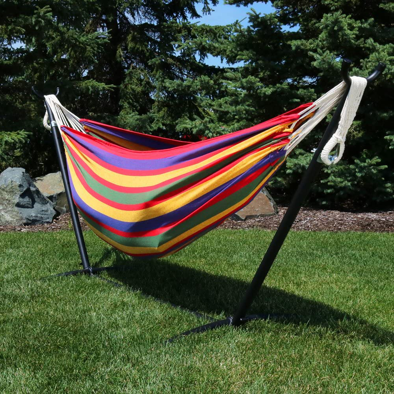 Sunnydaze Double Brazilian Hammock with Stand & Carrying Case - Large Two Person Hammock with Brazilian Stand - 400 Pound Capacity - Tropical Home & Garden > Lawn & Garden > Outdoor Living > Hammocks Sunnydaze Decor   