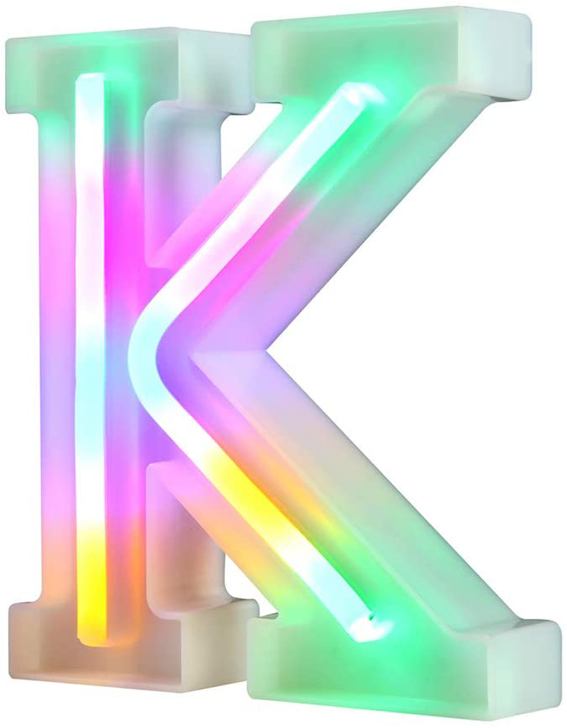 Neon Letter Lights 26 Alphabet Letter Bar Sign Letter Signs for Wedding Christmas Birthday Partty Supplies,USB/Battery Powered Light Up Letters for Home Decoration-Colourful J Home & Garden > Decor > Seasonal & Holiday Decorations& Garden > Decor > Seasonal & Holiday Decorations WARMTHOU Letter-k  
