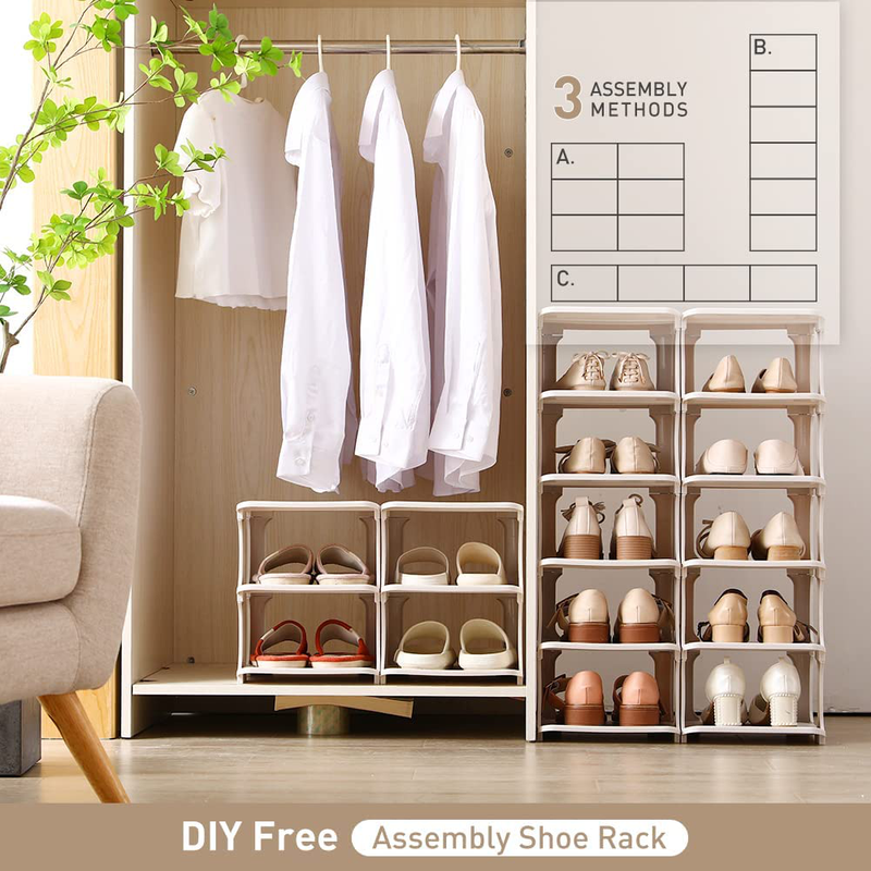 SOGOBOX Shoe Rack Storage Organizer, Stackable Shoe Rack Organizer for Closet Bedroom & Entryway, Adjustable Shoe Organizer Shelf, Durable and Stable, Easy Assembly and Clean, Space Saver, 6PCS, Grey Furniture > Cabinets & Storage > Armoires & Wardrobes Amllas   