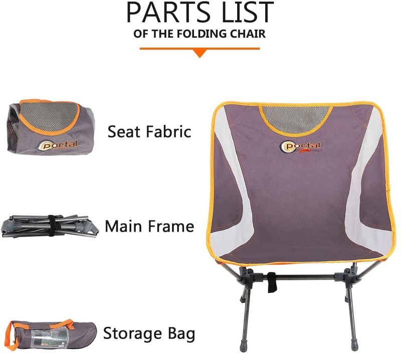 PORTAL Easy Portable Lightweight Folding Camp Chair, Grey