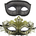 Couple Masquerade Metal Masks Venetian Halloween Costume Mask Mardi Gras Mask Apparel & Accessories > Costumes & Accessories > Masks Coddsmz Black+gold-black  