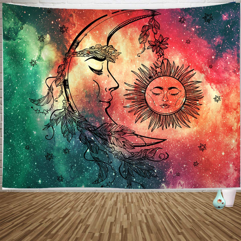Sylfairy Tapestry Wall Hanging, Celestial Moon Sun Wall Tapestry, Hippie Mandala Tapestries Wall Art Decoration for Bedroom Living Room Dorm Table Cover Picnic Mat Beach Blanket 82" X 59"(Moon Sun) Home & Garden > Decor > Artwork > Decorative Tapestries Sylfairy Green 82" X 59" 