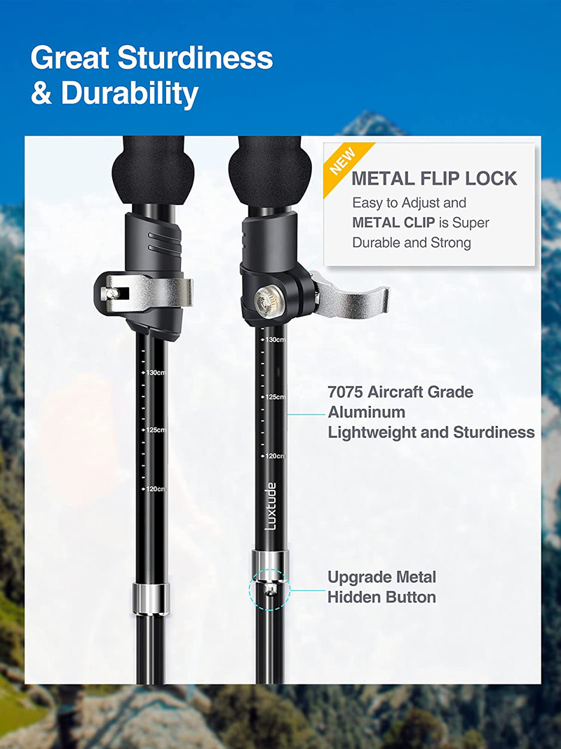 Luxtude Trekking Poles Hiking Poles, Collapsible Folding Hiking Sticks, Ultra Lightweight Aluminum 7075 Walking Sticks for Women and Men, Adjustable Quick Hiking Stick with Aluminum Flip-Lock (2 PACK) Sporting Goods > Outdoor Recreation > Camping & Hiking > Hiking Poles Luxtude   