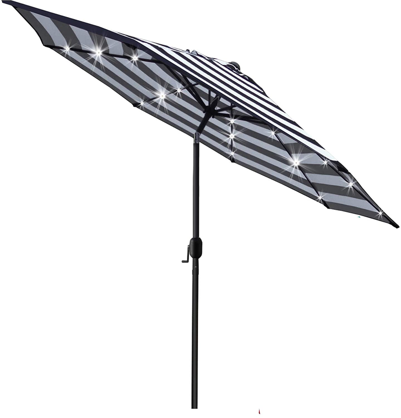Sunnyglade 9' Solar 24 LED Lighted Patio Umbrella with 8 Ribs/Tilt Adjustment and Crank Lift System (Light Tan)