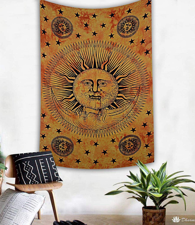 Marubhumi Psychedelic Sun Moon Stars Tie Dye Mandala Tapestry Hippie Hippy Celestial Wall Hanging Indian Trippy Bohemian Tapestries (Multi, 55 X 85 Inch (140 x 215 Cms) Home & Garden > Decor > Artwork > Decorative Tapestries Marubhumi Brown 30 X 42 Inch (76 x 106 Cms) 