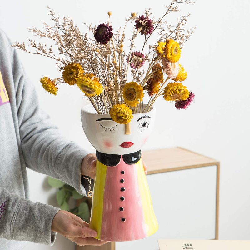 Tenforie Ceramic Flower Vase Elegant Decorative Hand Painting Modern Floral Vase for Home Decor, Wedding, Housewarming Gifts, Bottom Waterproof - 9 1/2 inch Home & Garden > Decor > Vases Tenforie A - Red Lips Girl  