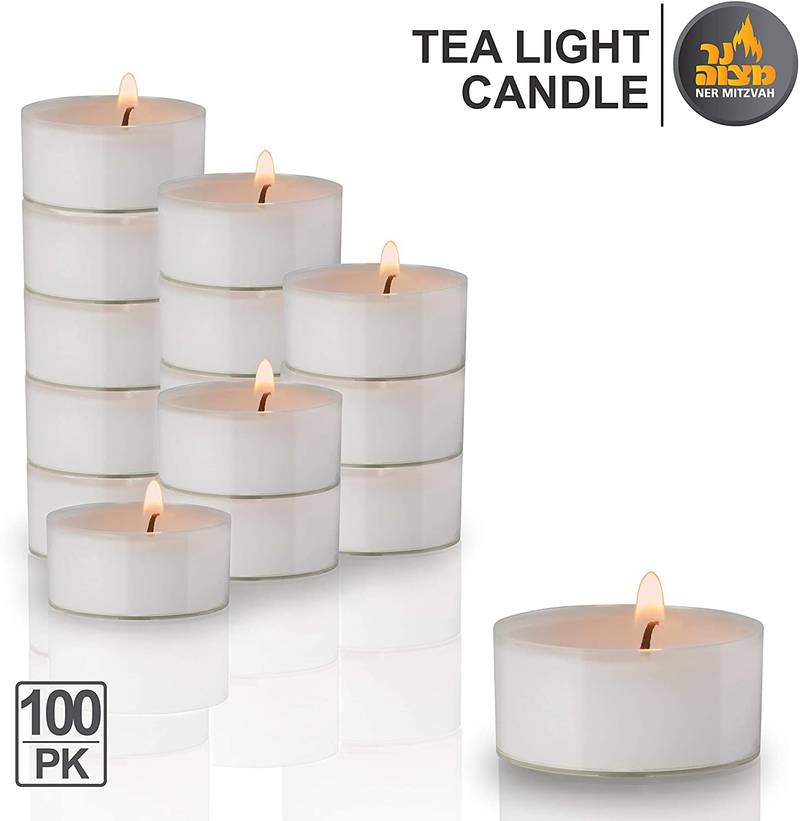 Ner Mitzvah Tea Light Candles - 100 Bulk Pack - White Unscented Tealight Candles in Clear Cup - Long Burning - 4.5 Hour Home & Garden > Decor > Home Fragrances > Candles Ner Mitzvah   