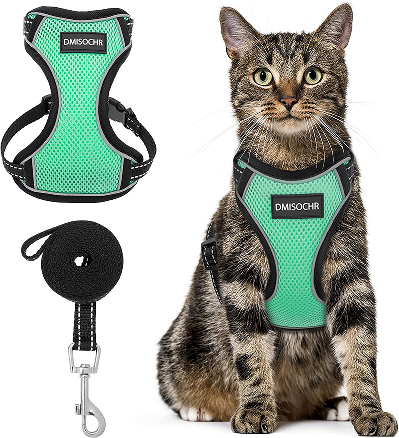 DMISOCHR Cat Harness and Leash Set - Escape Proof Safe Cat Vest Harness for Walking Outdoor - Reflective Adjustable Soft Mesh Breathable Body Harness - Easy Control for Small, Medium, Large Cats Animals & Pet Supplies > Pet Supplies > Cat Supplies > Cat Apparel DMISOCHR Cyan Medium (neck: 11"-14.3" chest: 16"-20") 