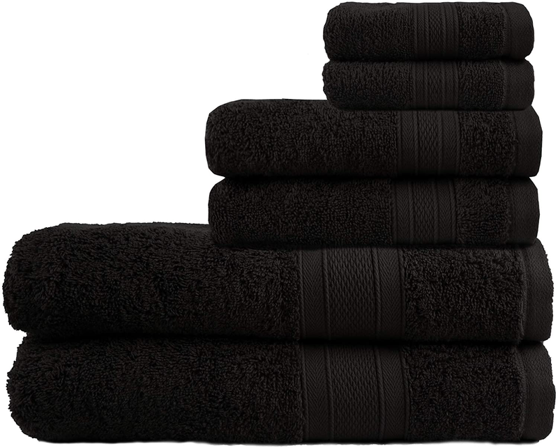 TRIDENT Soft and Plush, 100% Cotton, Highly Absorbent, Bathroom Towels, Super Soft, 6 Piece Towel Set (2 Bath Towels, 2 Hand Towels, 2 Washcloths), 500 GSM, Teal Home & Garden > Linens & Bedding > Towels TRIDENT Black  