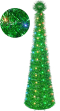FUNPENY 5 FT Pop up Christmas Tree with 50 LED String Lights, Lighted Artificial Tinsel Xmas Tree with Timer, Battery Operated Prelit Pencil Tree for Indoor Home Party Decoration, White & Red Home & Garden > Decor > Seasonal & Holiday Decorations& Garden > Decor > Seasonal & Holiday Decorations FUNPENY Green  