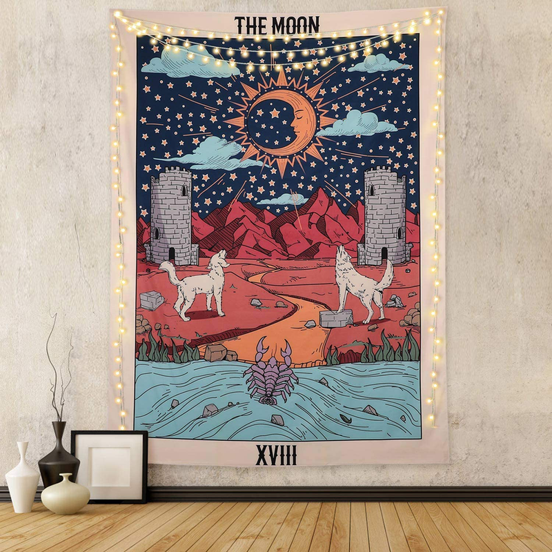 FLY SPRAY Tarot Tapestry The Moon Medieval Europe Divination Tapestry Wall Hanging Mysterious Tapestries Home Decor Home & Garden > Decor > Artwork > Decorative Tapestries FLY SPRAY The Moon 2 60" x 80" 