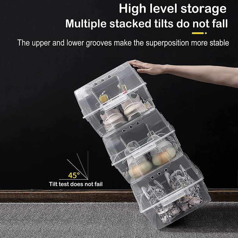 EAQ 6 Pack Shoe Organizers Box Stackable, Flip over Transparent Simple Large Shoe Box with Handle and Card Slot for Closets and Entryway,Shoe Storage Boxes with Lids for Sneakers Furniture > Cabinets & Storage > Armoires & Wardrobes EAQ   