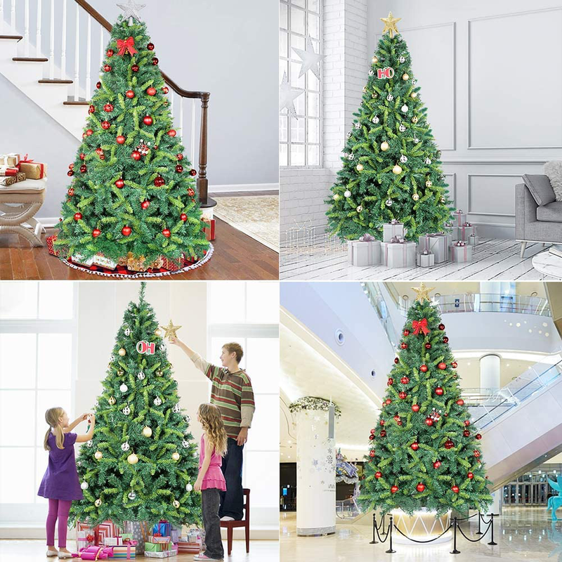 OurWarm 7.5ft Artificial Christmas Tree Unlit Xmas Tree for Indoor Outdoor Holiday Home Decorations with 1600 Branch Tips, Foldable Metal Stand, Bottle Green & Shallow Green Home & Garden > Decor > Seasonal & Holiday Decorations > Christmas Tree Stands OurWarm   