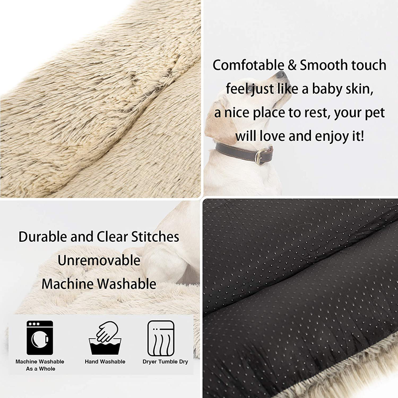 Faux Fur Dog Bed Crate Mat Soft Plush Calming Pet Mattress for Large Medium Dog Warming Cozy anti Anxiety Non-Slip Machine Washable Dog Cushion for Kennel Pad