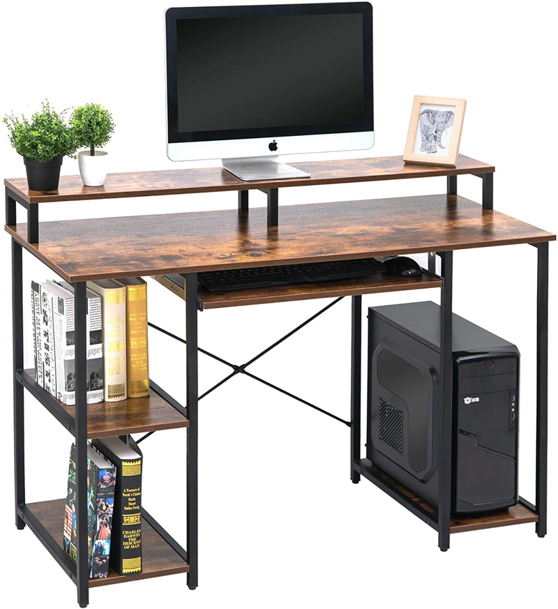 TOPSKY Computer Desk with Storage Shelves/23.2” Keyboard Tray/Monitor Stand Study Table for Home Office(46.5inch, Natural) Home & Garden > Household Supplies > Storage & Organization TOPSKY Rustic Brown 46.5*19 inch 