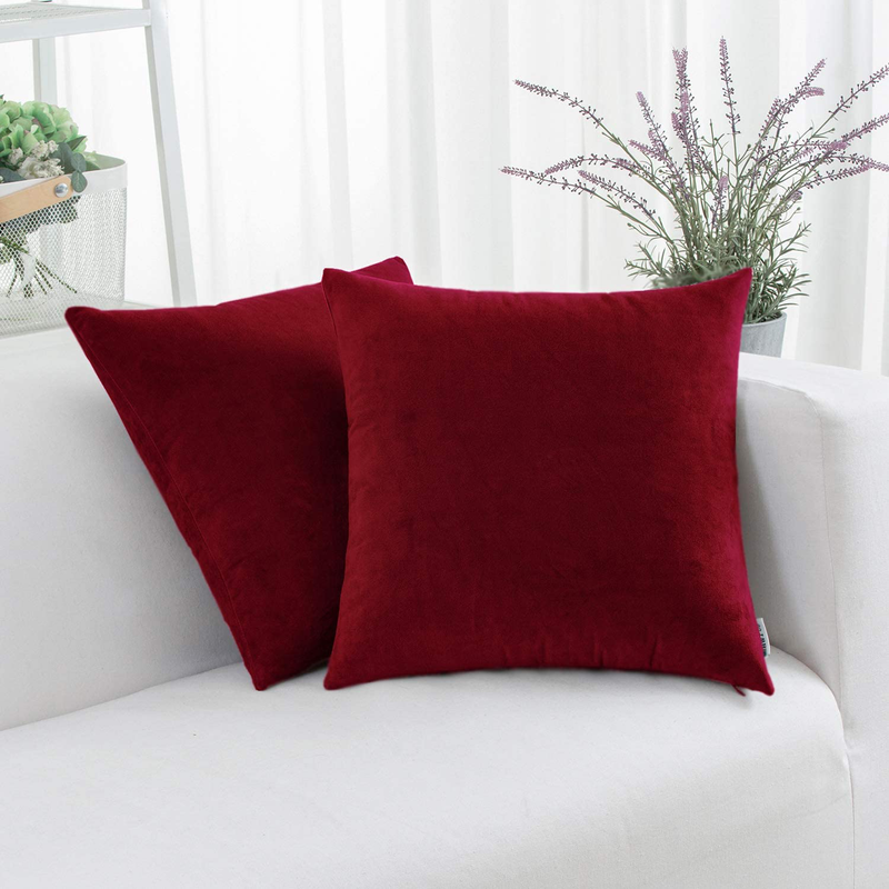 HWY 50 Deep Wine Red Burgundy Throw Pillow Covers 20X20 Inch, for Couch Bed Bedroom Living Room, Soft Cozy Velvet, Solid Decorative Square Throw Pillow Case Set Cushion Cover, Pack of 2 Home & Garden > Decor > Chair & Sofa Cushions HWY 50   