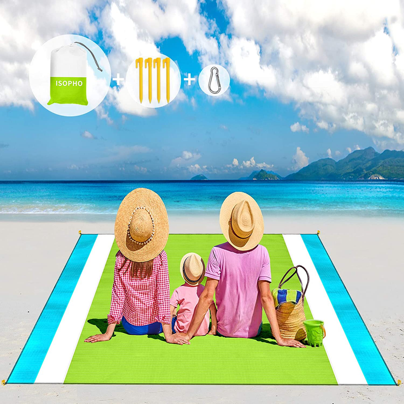 ISOPHO Sand Free Beach Blanket, 10'X 9' Picnic Blankets Waterproof Sandproof for 5-8 Adults, Extra Large Lightweight Beach Mat, Outdoor Blanket for Camping, Travel, Hiking - Blue Home & Garden > Lawn & Garden > Outdoor Living > Outdoor Blankets > Picnic Blankets ISOPHO Green(79''×87'')  