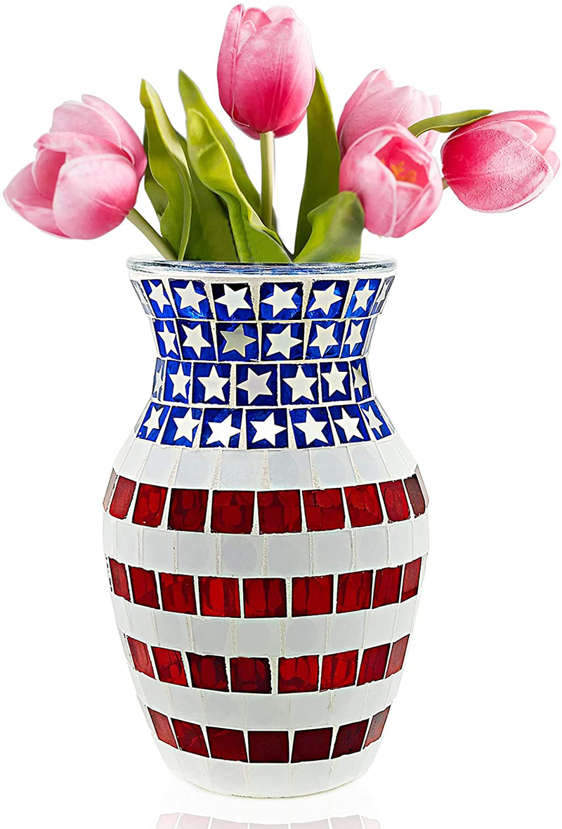 SHMILMH White Glass Vases for Flowers, Unique Handmade Natural Shell Vase, Rustic Mosaic Vases for Bouquets, Home Decor, Wedding, 8" Home & Garden > Decor > Vases SHMILMH Mosaic Flag Vase  
