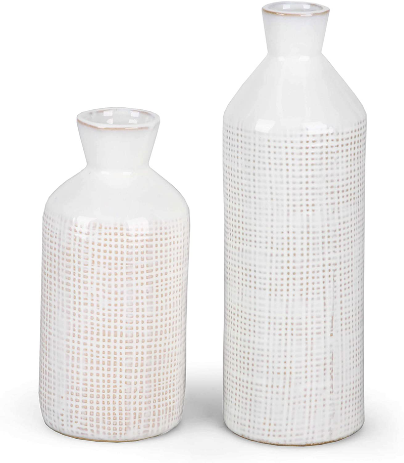 TERESA'S COLLECTIONS Ceramic White Vases for Home Decor, Distressed Decorative Vase, Modern Rustic Small Vase for Living Room, Mantel, Table Decoration, Set of 2, 10 inch Home & Garden > Decor > Vases TERESA'S COLLECTIONS Default Title  