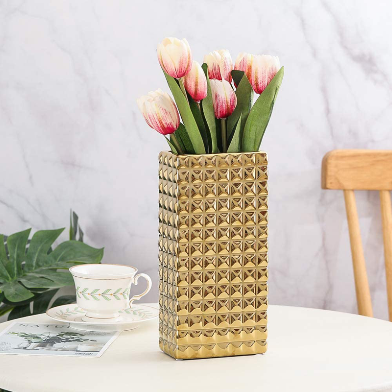 LIONWEI LIONWELI Ceramic Flower Vase Decorative Vase Home Decor Vase and Table Centerpieces Vase - Ideal Gifts for Friends and Family, Christmas, Wedding, Bridal Shower-Rectangle (Gold) Home & Garden > Decor > Vases LIONWEI LIONWELI   