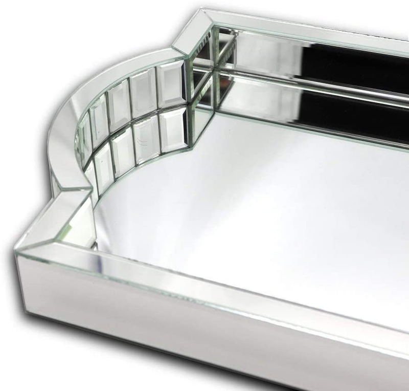 Silver Mirror Tray Decorative Mirror Organizer Arc-Shaped Mosaic Mirror Handle Vanity Tray Coffee Table Serving Tray Dressing Table Jewelry Makeup Tray Home & Garden > Decor > Decorative Trays nobrand   