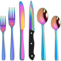 Hiware 24 Pieces Rainbow Silverware Set with Steak Knives for 4, Stainless Steel Flatware Cutlery Set For Home Kitchen Restaurant, Dishwasher Safe Home & Garden > Kitchen & Dining > Tableware > Flatware > Flatware Sets Hiware Rainbow  