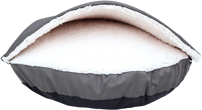 Long Rich Durable Oxford to Sherpa Pet Cave and round Pet Bed, 25", with Removable Top and Insert, by Happycare Textiles Animals & Pet Supplies > Pet Supplies > Dog Supplies > Dog Beds Happycare Textiles   