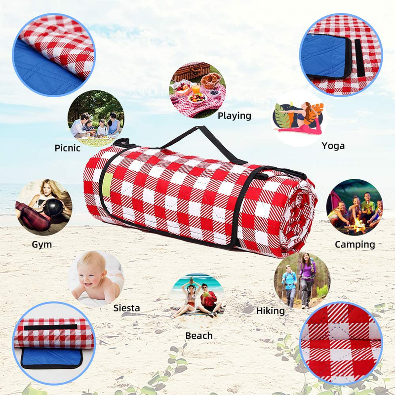 Three Donkeys Machine Washable Extra Large Picnic & Beach Blanket Handy Mat Plus Thick Dual Layers Sandproof Waterproof Padding Portable for the Family, Friends, Kids, 79"x79" (Red and white) Home & Garden > Lawn & Garden > Outdoor Living > Outdoor Blankets > Picnic Blankets CHANODUG   