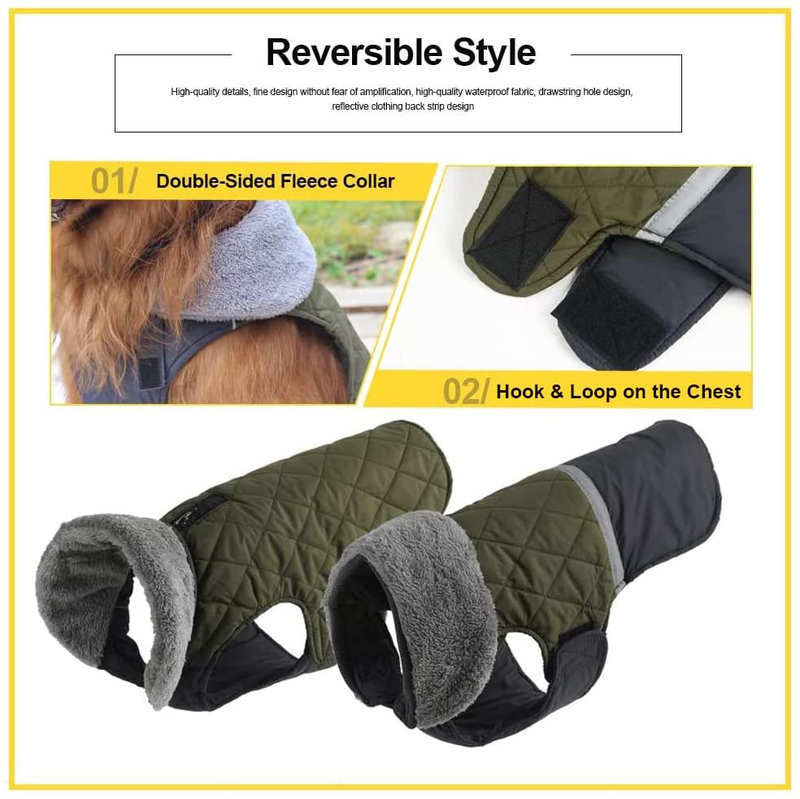 EMUST Reversible Dog Coat, Windproof Waterproof Dog Jacket for Cold Weather, Warm Dog Winter Clothes Apparel for Small Medium Large Dogs