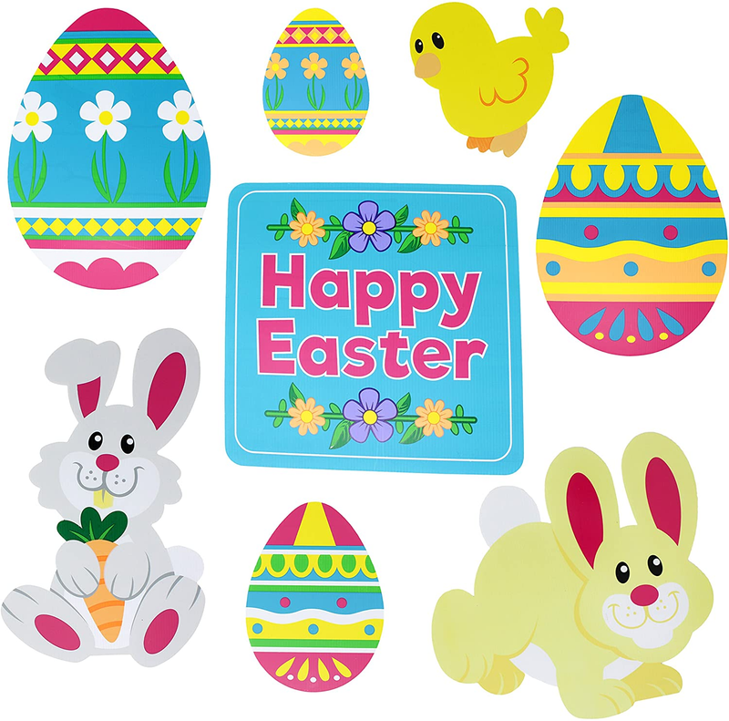 JOYIN 8 Pieces Easter Yard Signs Decorations Outdoor Bunny, Chick and Eggs Yard Stake Signs Easter Lawn Yard Decorations for Easter Hunt Game, Party Supplies Dècor, Easter Props. Home & Garden > Decor > Seasonal & Holiday Decorations JOYIN   