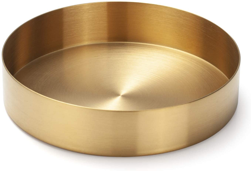 IVAILEX Gold Stainless Steel Round Jewelry and Make up Organiser/Candle Plate Decorative Tray (12.6 inches) Home & Garden > Decor > Decorative Trays IVAILEX 5.5 inches  
