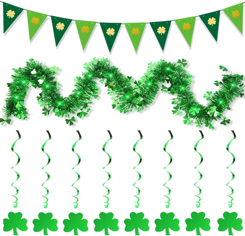 St Patricks Day Decorations, St Patricks Day Decorations for the Home with Banner Garland Hanging Shamrock Swirl for Irish Lucky Party Supplies (Including 16.4Ft Green Luminous Light String) Arts & Entertainment > Party & Celebration > Party Supplies ZHUPIG   