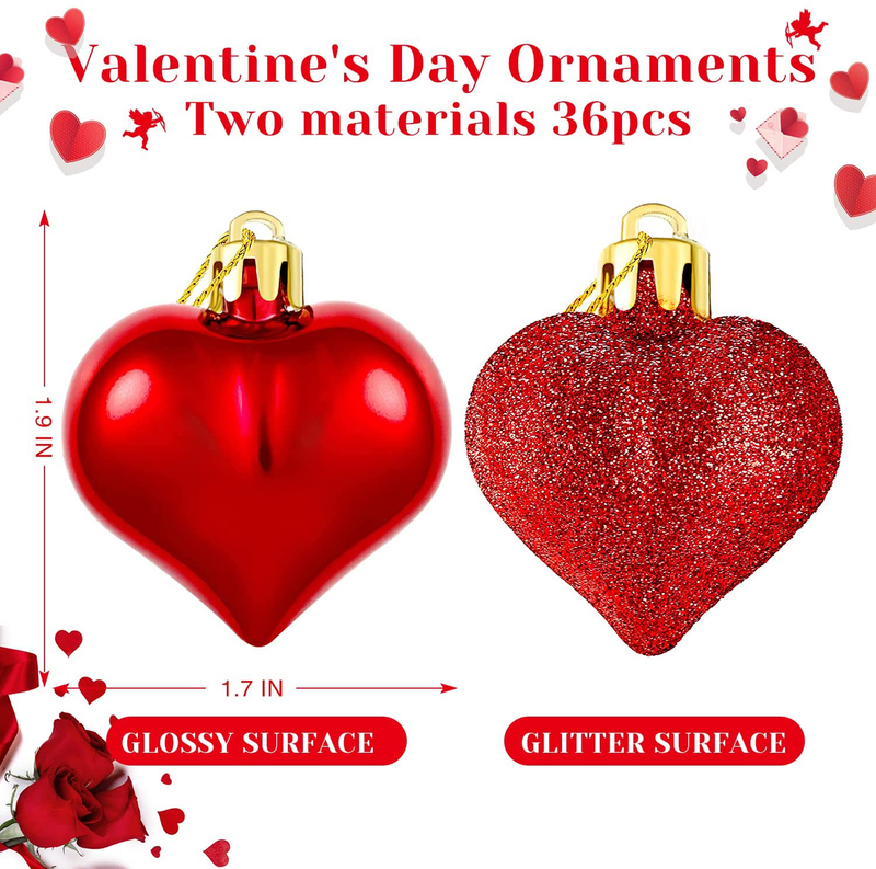 Heart Ornaments Valentines Day Decor Indoor for Valentine Tree Decorations Hanging 36 PCS Home & Garden > Decor > Seasonal & Holiday Decorations Arlumi   