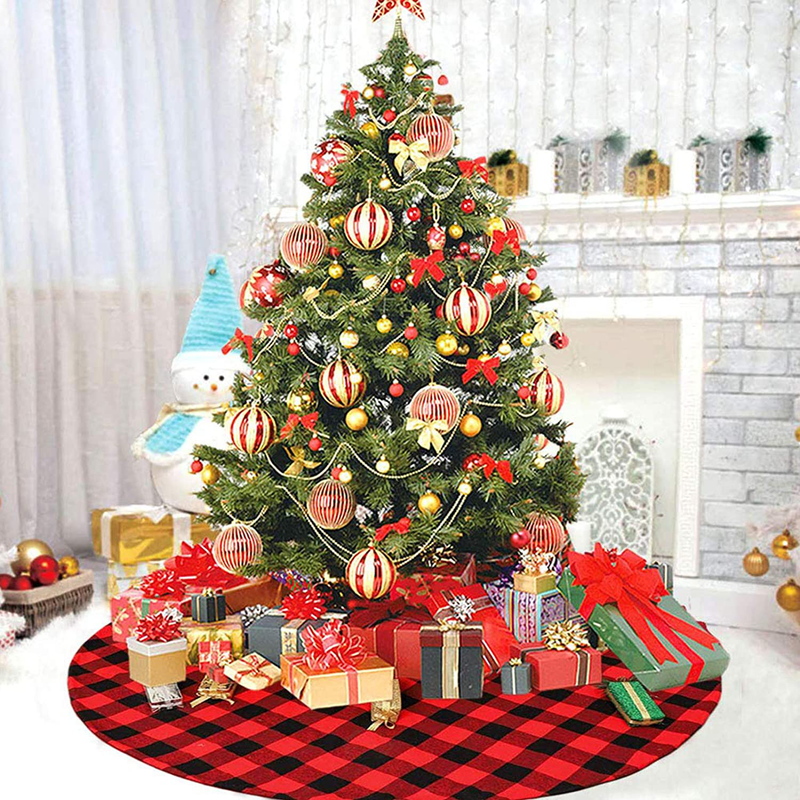DegGod 48 Inches Checked Christmas Tree Skirt, Red and Black Buffalo Plaid Double Layers Xmas Tree Base Cover Mat for Christmas New Year Home Party Decoration (Red Plaid, 48 inches)