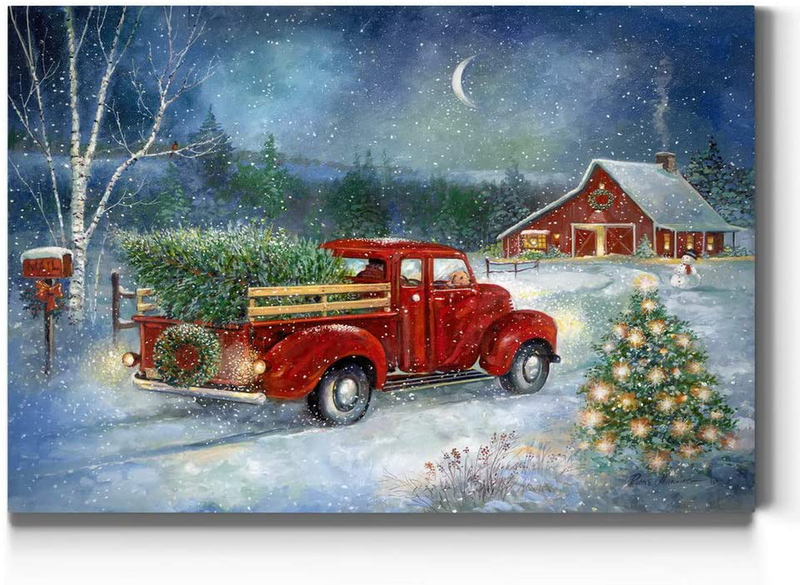 Renditions Gallery Christmas Tree & Red Truck Wall Art, Beautiful Winter Decorations, Snowy Forest and Barn, Premium Gallery Wrapped Canvas Decor, Ready to Hang, 24 in H x 36 in W, Made in America Home & Garden > Decor > Seasonal & Holiday Decorations& Garden > Decor > Seasonal & Holiday Decorations Renditions Gallery Christmas Tree & Red Truck 24X36 