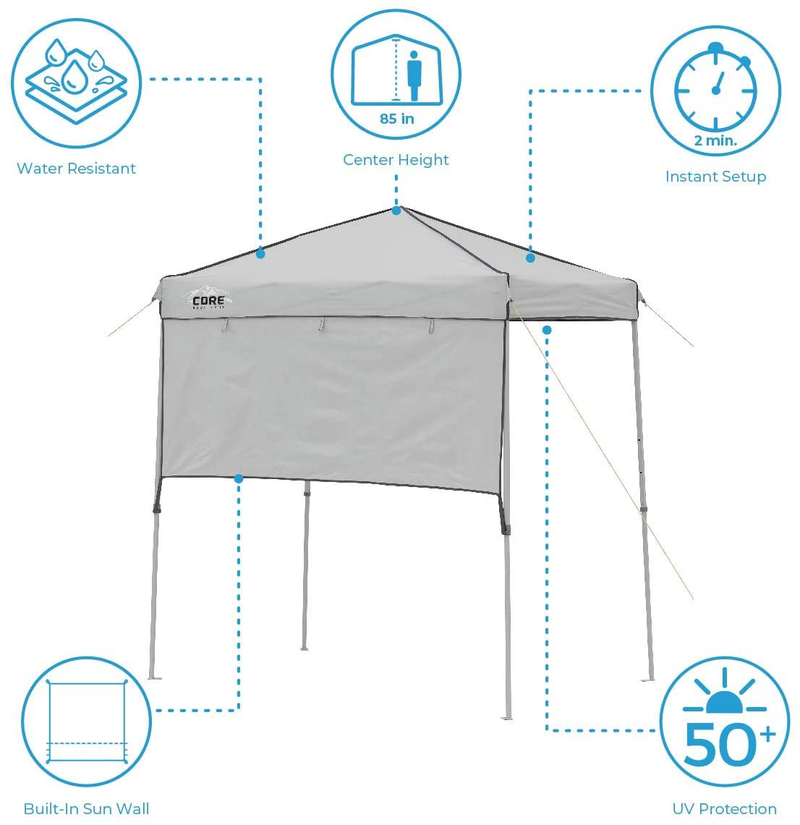 Core Instant Straight Leg Canopy Tent with Adjustable Sun Wall, 6 ft x 4 ft, Gray Home & Garden > Lawn & Garden > Outdoor Living > Outdoor Structures > Canopies & Gazebos Core   