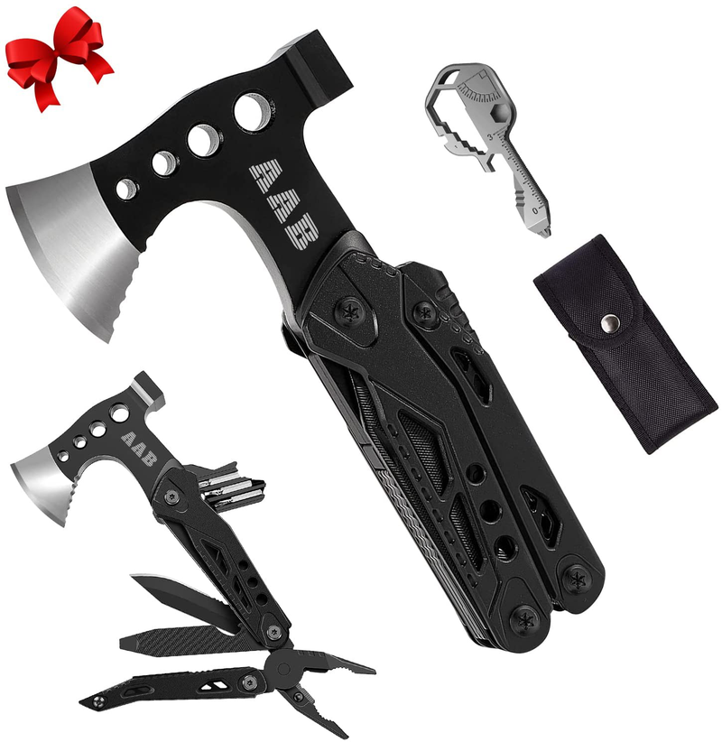 Multitool Axe and Hatchets Camping Accessories AAB Survival Gear and Equipment 15-In-1 Camping Axes with Knife Hammer Saw Screwdrivers Pliers Bottle Opener Cool Stuff Gifts Ideas for Men Him