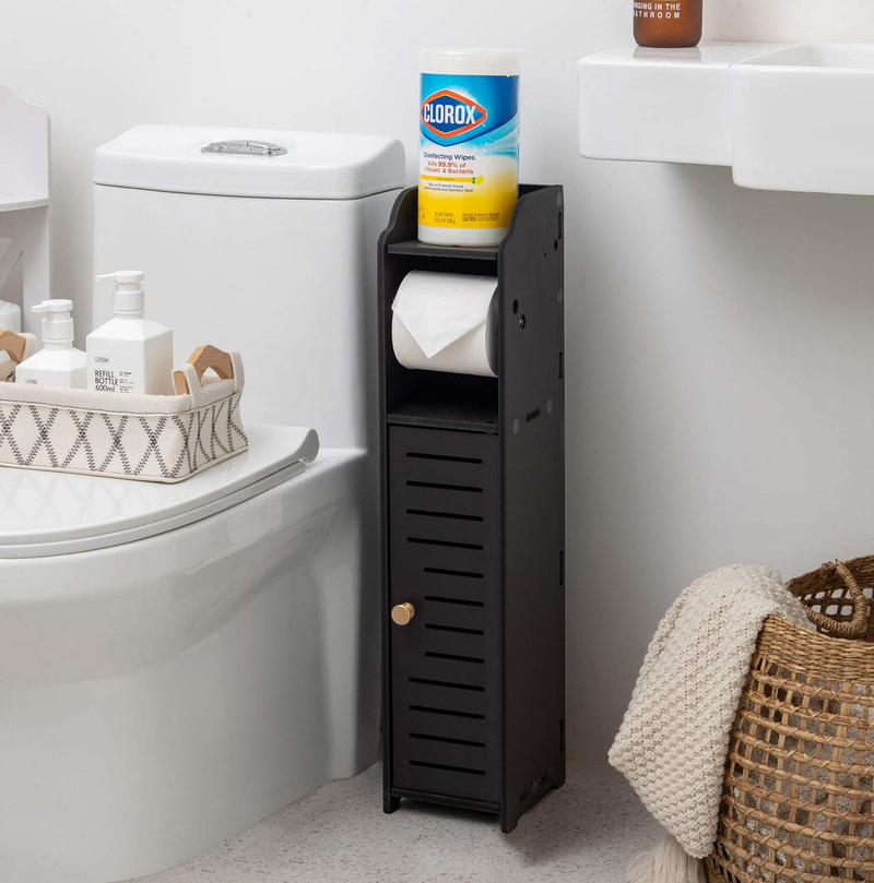 Small Bathroom Storage Corner Floor Cabinet with Doors and Shelves,Thin Toilet Vanity Cabinet,Narrow Bath Sink Organizer,Towel Storage Shelf for Paper Holder,White by AOJEZOR Home & Garden > Household Supplies > Storage & Organization AOJEZOR Black 27.6''H 