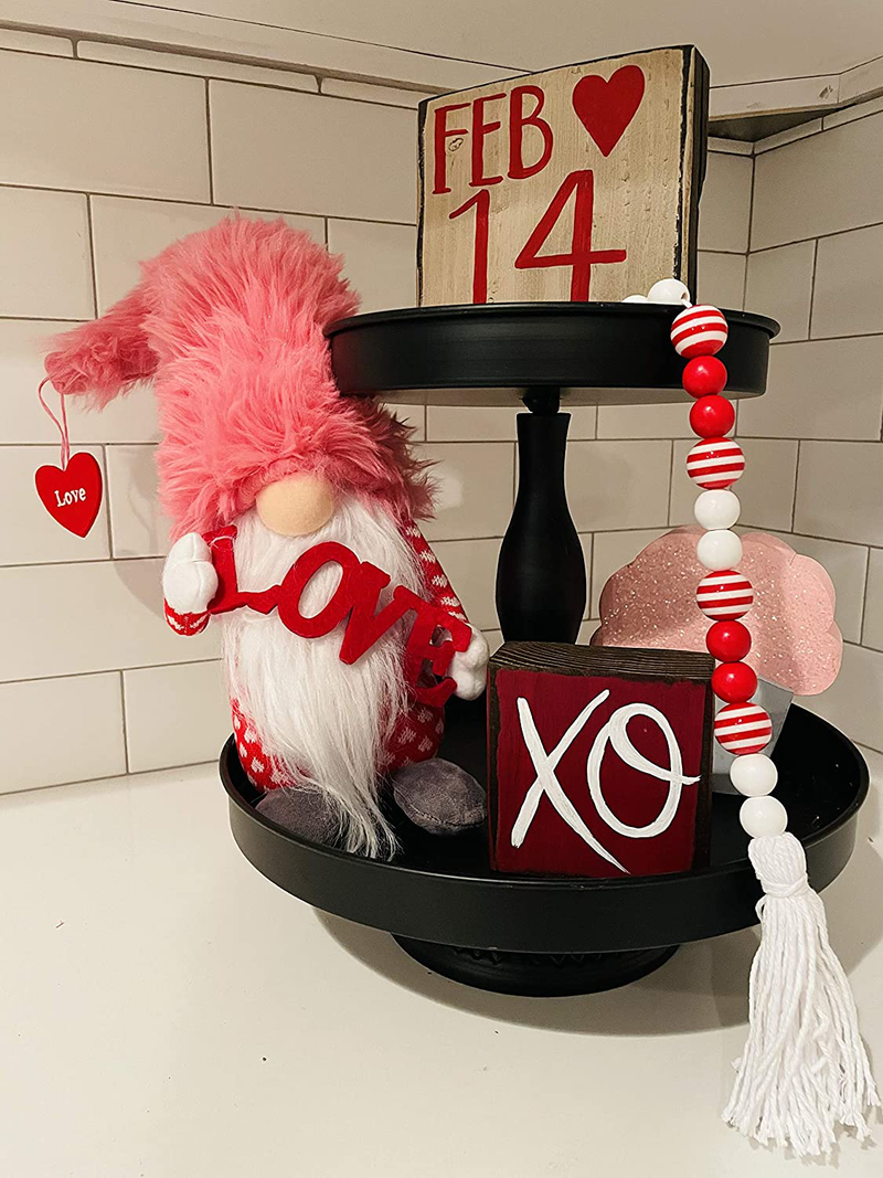 Madanar Valentine'S Day Gnome Plush Fuzzy Hat Handmade Swedish Decor for Tiered Tray Shelf Table Mother'S Day Decorations (Fuzzy Hat)