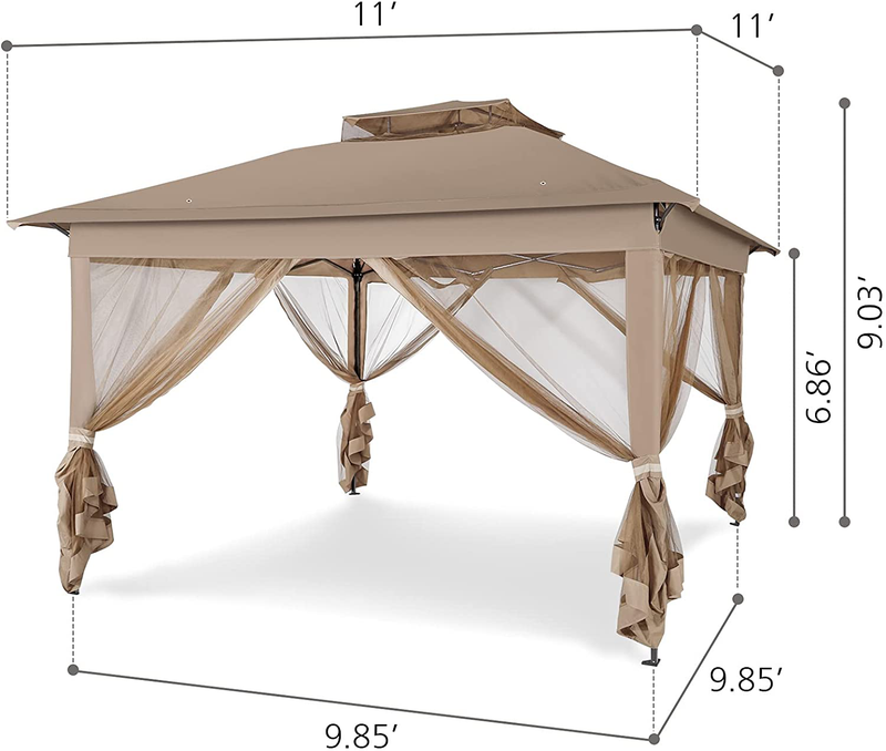 Funsite 11'x11' Outdoor Pop Up Gazebo Tent with Removable Zipper Mosquito Netting, 2-Tier Soft Top Portable Patio Gazebo Canopy Shelter for Backyard, Deck, Lawn&Garden Home & Garden > Lawn & Garden > Outdoor Living > Outdoor Structures > Canopies & Gazebos Funsite   