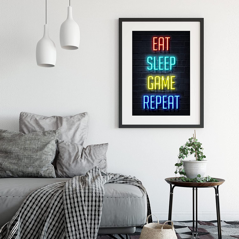 HUIXIONG Video Game Posters Canvas Print Wall Art for Boys and Teens Bedroom, Gaming Posters, Man Cave, Computer Room (12X18, Unframed) Eat Sleep Game Repeat Gamer Poster Home & Garden > Decor > Artwork > Posters, Prints, & Visual Artwork HUIXIONG   