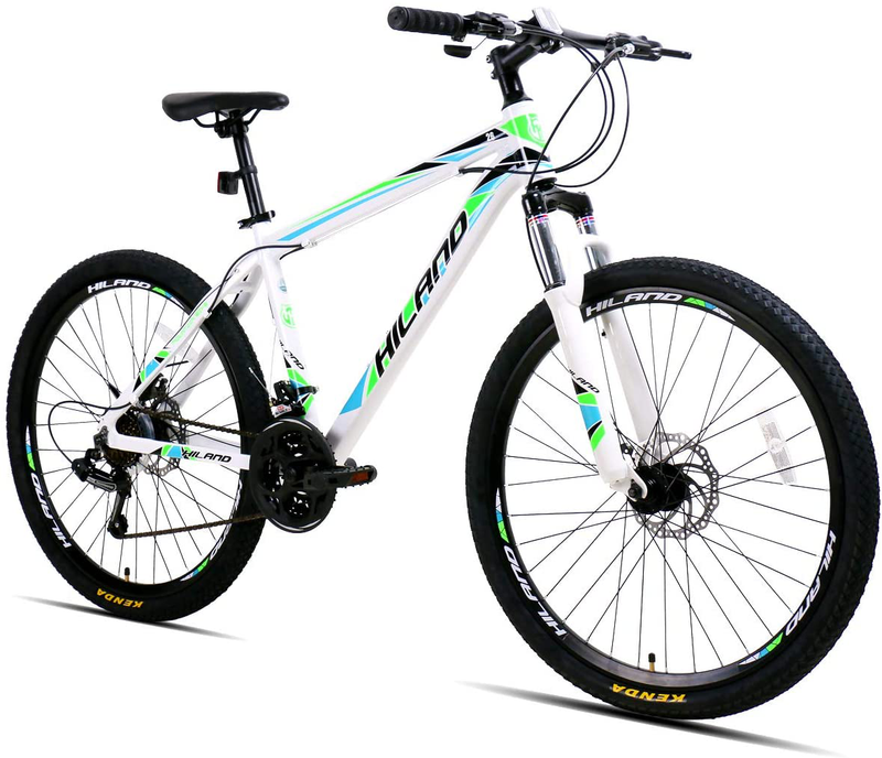 Hiland 26 Inch Mountain Bike Aluminum 21 Speeds with 17 Inch Frame Disc-Brake 3/6-Spokes Sporting Goods > Outdoor Recreation > Cycling > Bicycles HH HILAND White Multi-spokes 