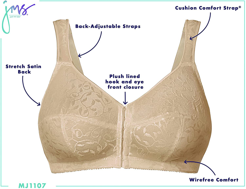 Just My Size Women's Easy On Front Close Wirefree Bra MJ1107 Apparel & Accessories > Clothing > Underwear & Socks > Bras JUST MY SIZE   