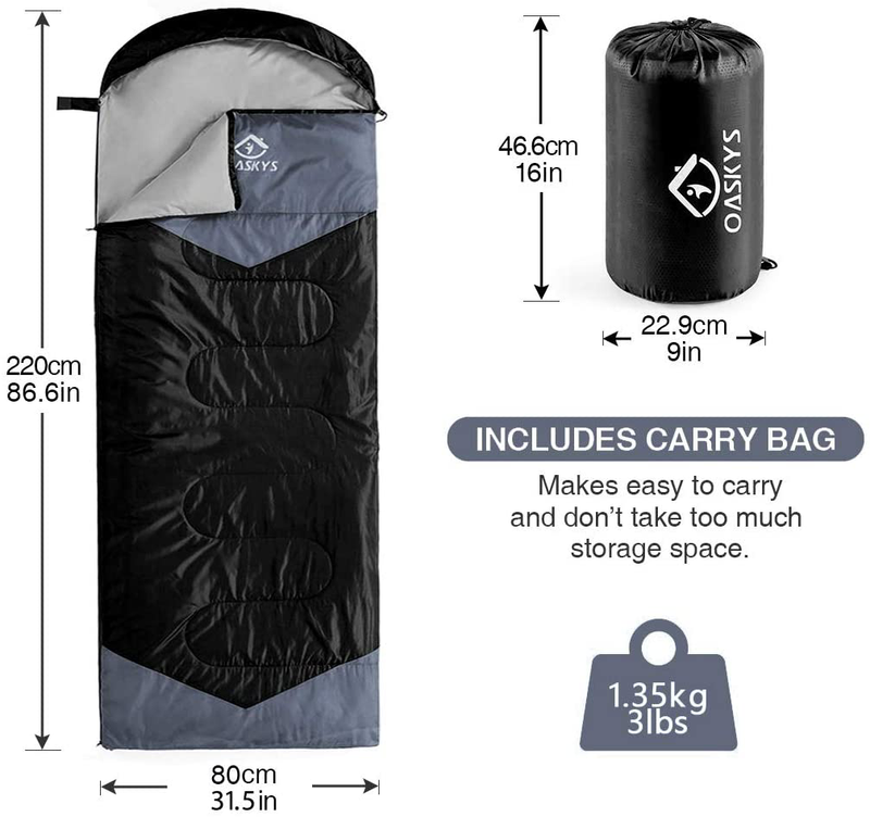 Oaskys Camping Sleeping Bag - 3 Season Warm & Cool Weather - Summer, Spring, Fall, Lightweight, Waterproof for Adults & Kids - Camping Gear Equipment, Traveling, and Outdoors  oaskys   