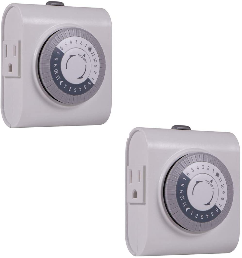 GE 24-Hour Heavy Duty Indoor Plug-in Mechanical Timer 2 Pack, 30 Minute Intervals, Daily On/Off Cycle, for Lamps, Seasonal Lighting, Holiday Decorations, 46211, Grounded 2-Outlet | Gray/White, 2 Count Home & Garden > Lighting Accessories > Lighting Timers GE   