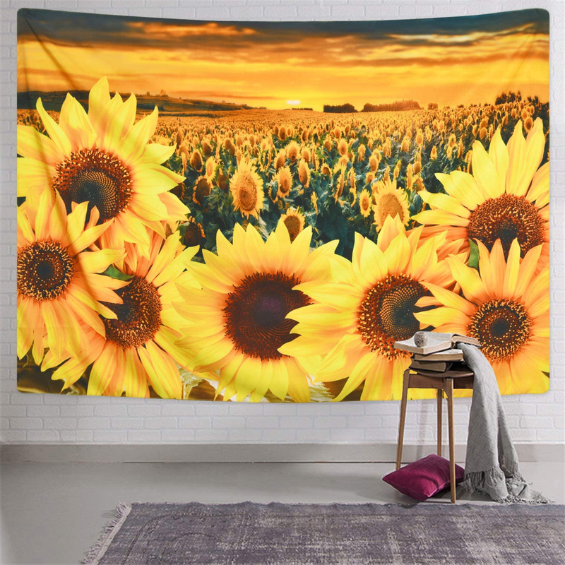 Sunflower Tapestry Sunset Sunflower Field Tapestry Floral Plant Tapestry Yellow Flower Tapestry for Room