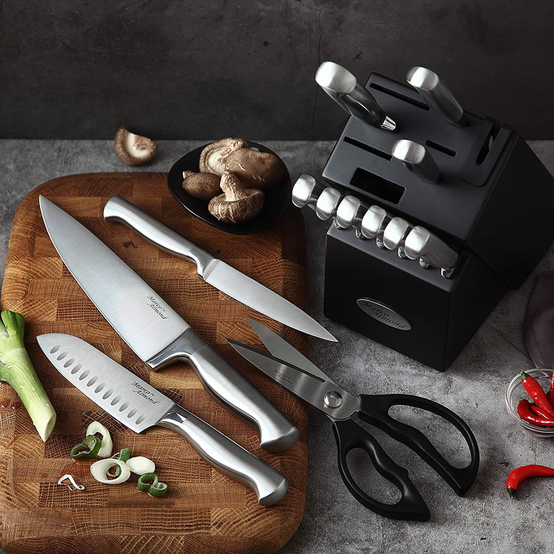 Marco Almond KYA28 Knife Set, 14 Pieces Japanese High Carbon Stainless Steel Cutlery Kitchen Knife Set with Hardwood Block, Hollow Handle Self Sharpening Knife Block Set, Black, Best Gift Home & Garden > Kitchen & Dining > Kitchen Tools & Utensils > Kitchen Knives Marco Almond   