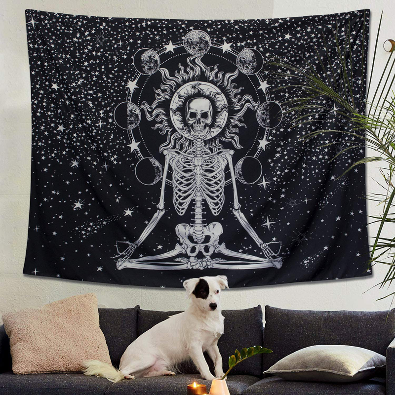 Lifeel Skull Tapestry Meditation Skeleton Chakra Starry Black and White Yoga Wall Hanging Home Decor for Room (50"×60") Home & Garden > Decor > Artwork > Decorative Tapestries Lifeel   