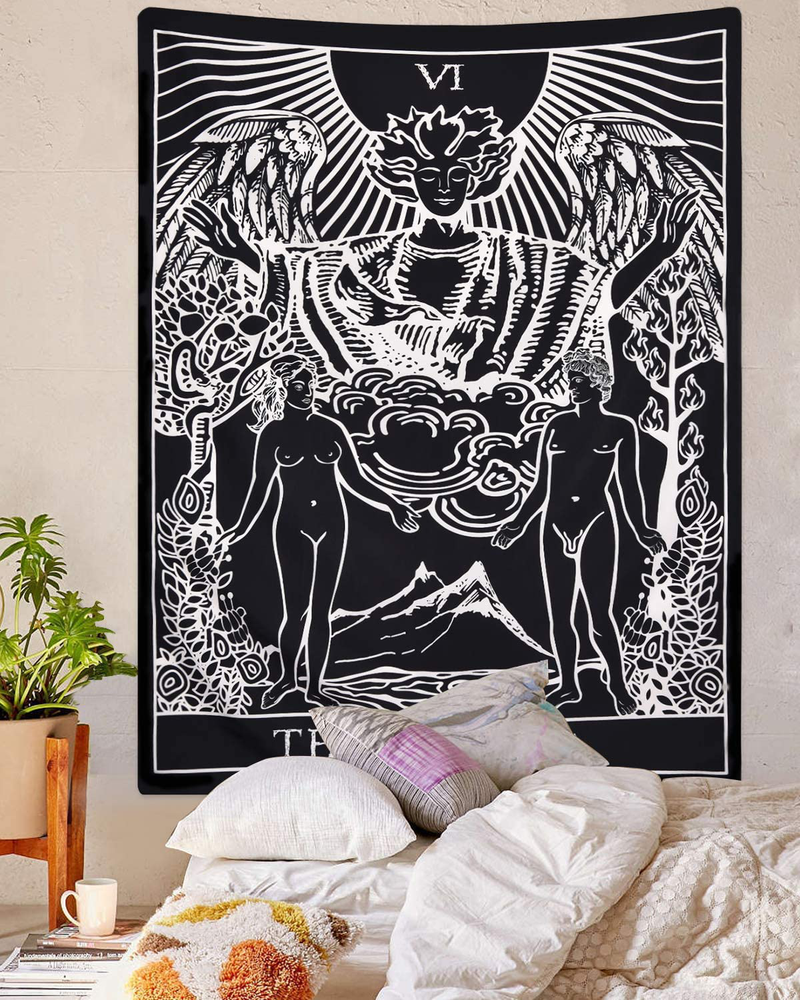 Tarot Cards Tapestry The Lovers Tapestry, Lovers Stand Under The Tree Tapestry Black Tapestry Medieval Europe Divination Tapestry for Room Home & Garden > Decor > Artwork > Decorative Tapestries Sevenstars   